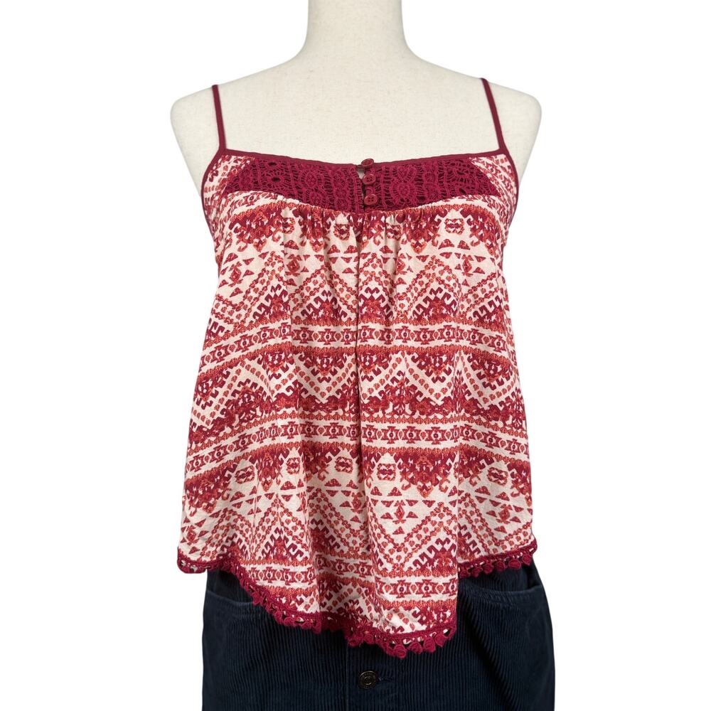 Zoe & Rose Boho Tribal Print Cami Tank Lace Trim Babydoll Top Medium